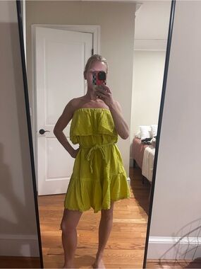 Daily Practice Lime Strapless Ruffle Dress
